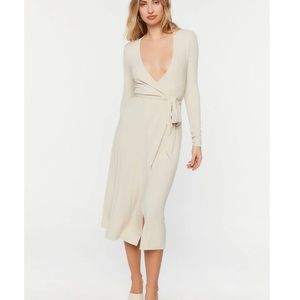 Belted Surplice Midi Dress